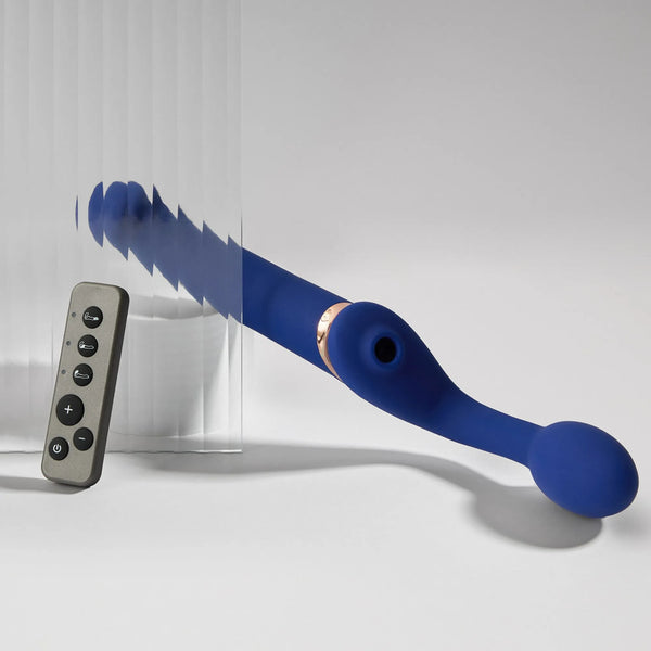 Strap-on Multi Orgasm Télécommandé 3 moteurs - Télécommande rechargeable - Bleu